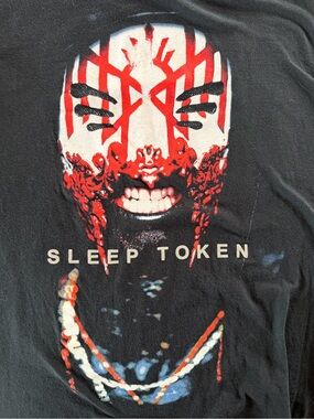 Sleep Token-Men's Black Graphic Band Tee - Red & White Mask Design
